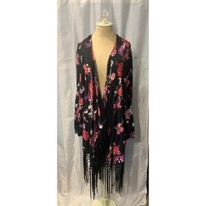 Torrid Long Sleeve Women's Size 2 Roll Tab Sleeves Open Front Floral Cardigan